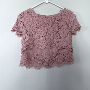 Miami pink lace cropped short sleeved summer top cotton nylon women size M
